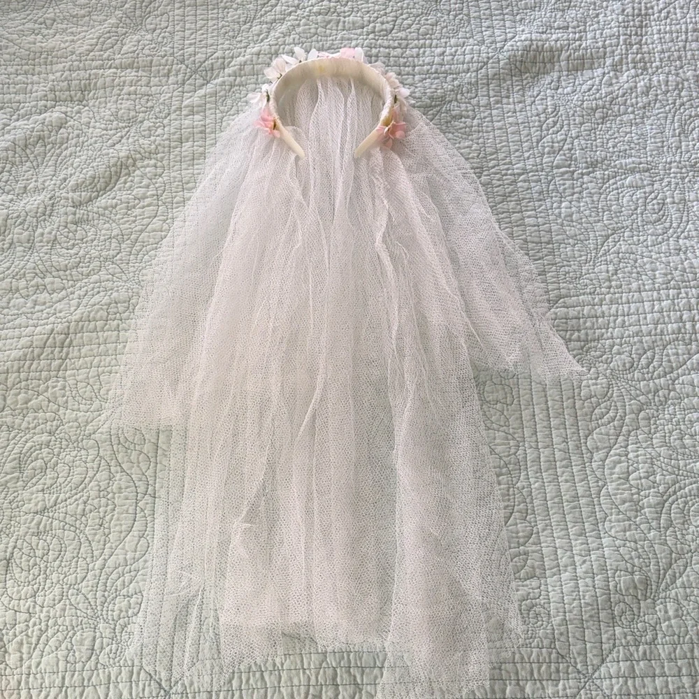 White Floral Veil Headband